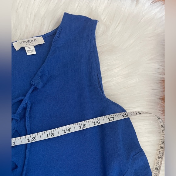 Umgee Lace Up Royal Blue Boho Tunic Top Medium - Picture 9 of 10